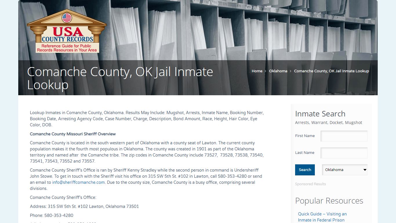 Comanche County, OK Jail Inmate Lookup | Name Search